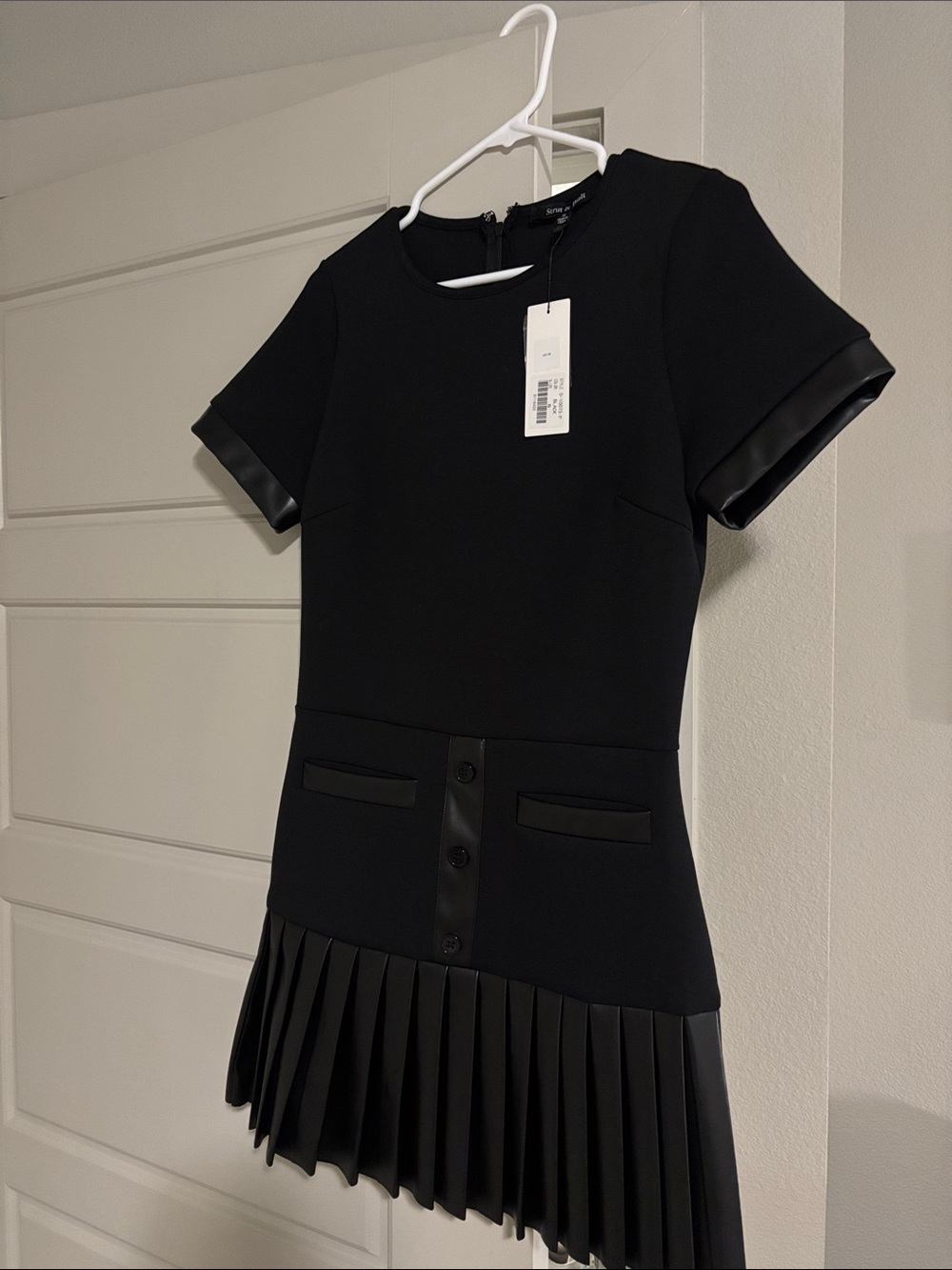 Women’s Black Pleated Hem Short Sleeve Dress (Strut & Bolt)